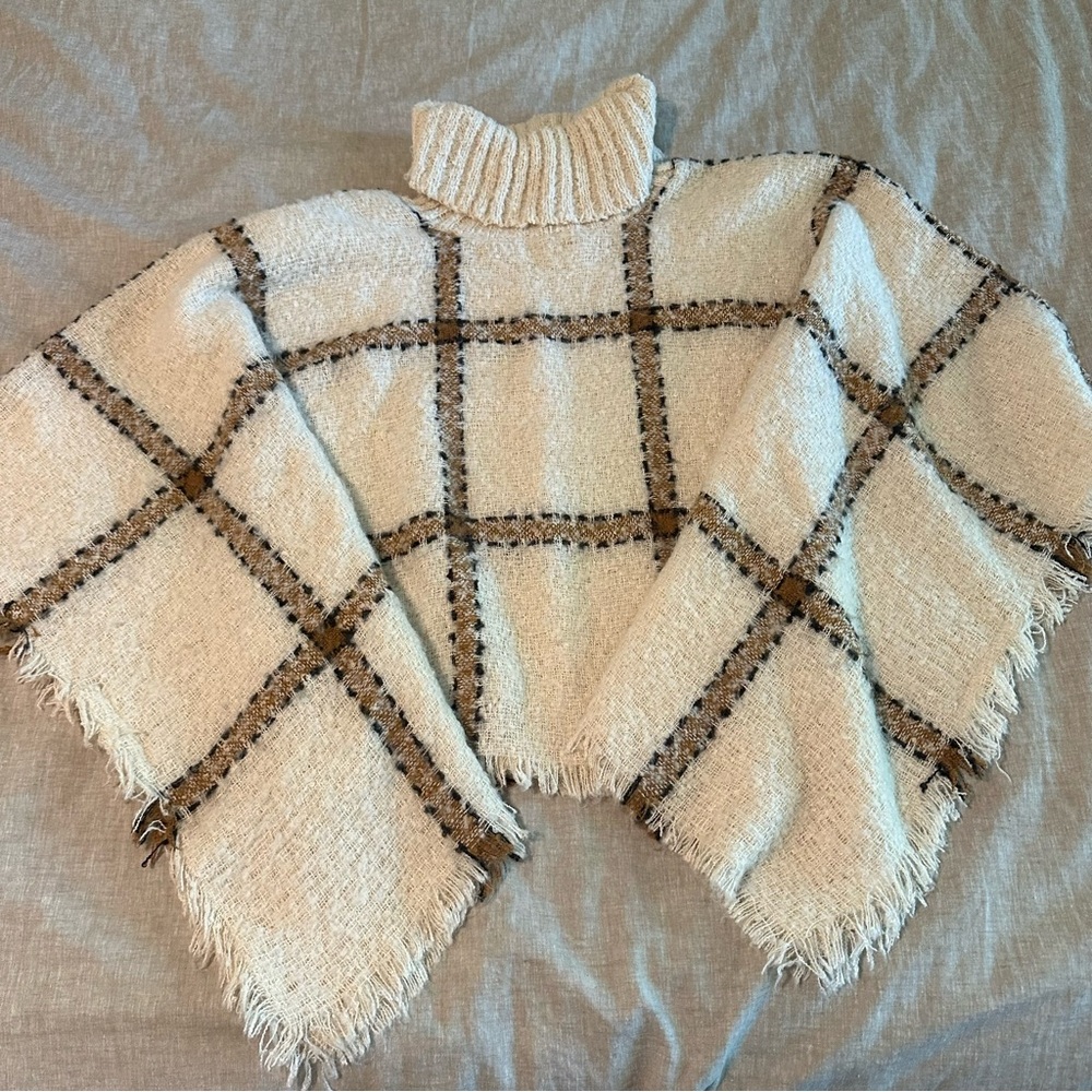Plaid Poncho Turtleneck